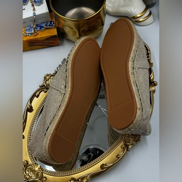 🆕 TORY BURCH 🧿 NWOT Ines Linen & Leather Bejewelled Espadrilles - Size 8 - Picture 7 of 10